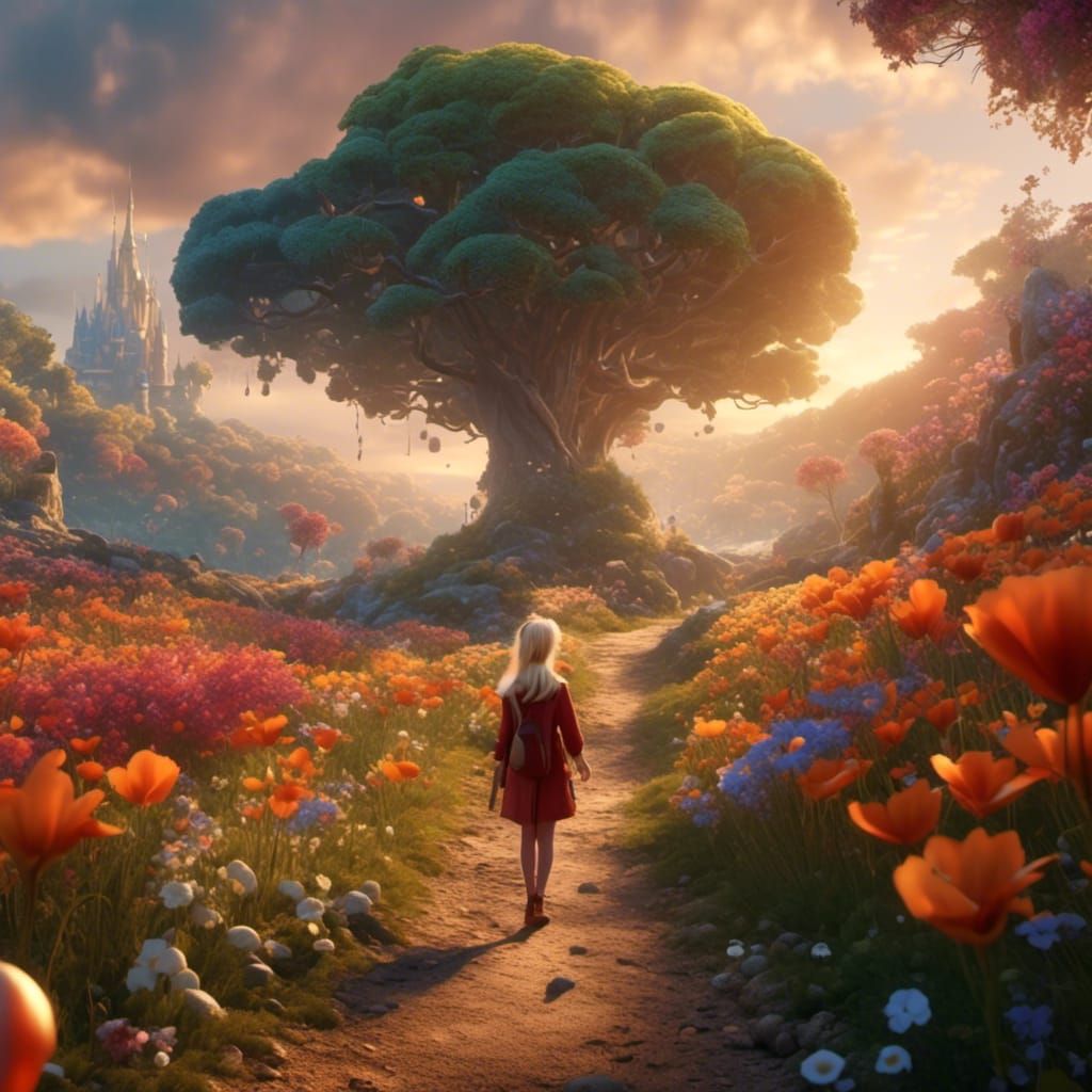 Blonde Woman in Bambi Forest, Digital Matte Painting