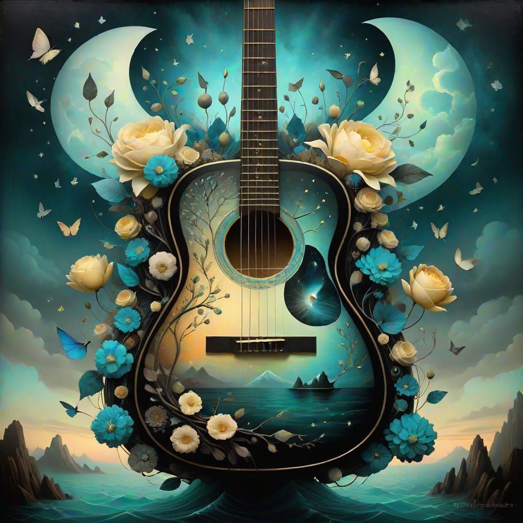 Surreal Dreamcore Guitar in Hyperdetailed Style