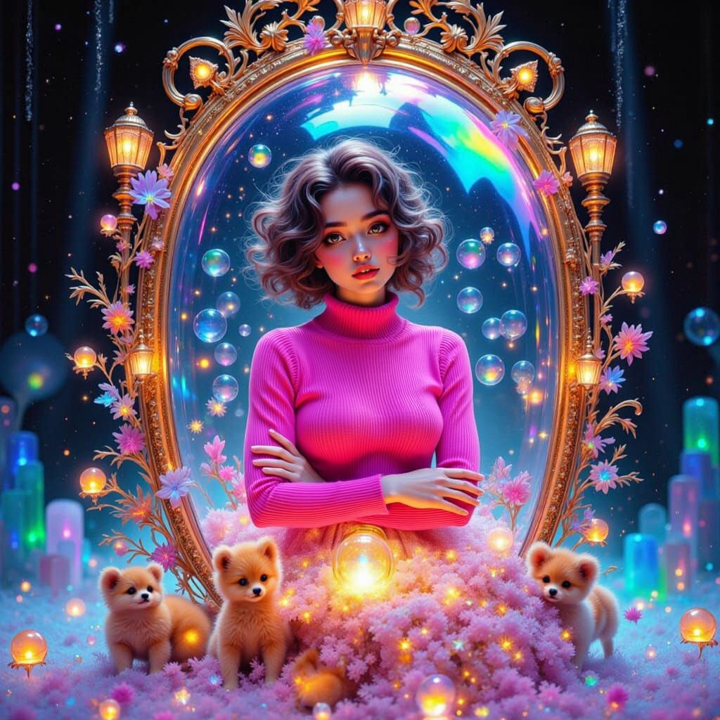 Rainbow Barbie Doll on Gemstone Throne in Anime Style