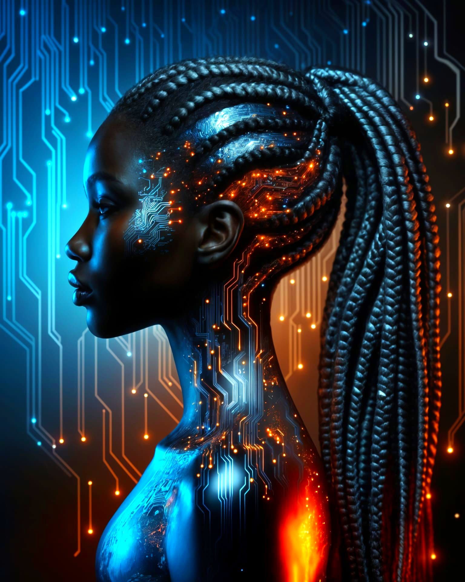 Futuristic Black Woman with Cybernetic Implants