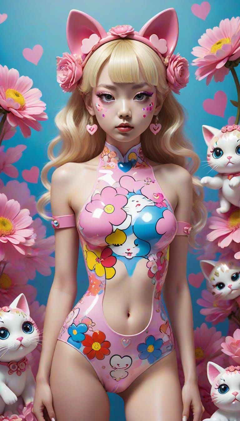 Doll-like Woman in Surreal Pop-Art Bodypaint