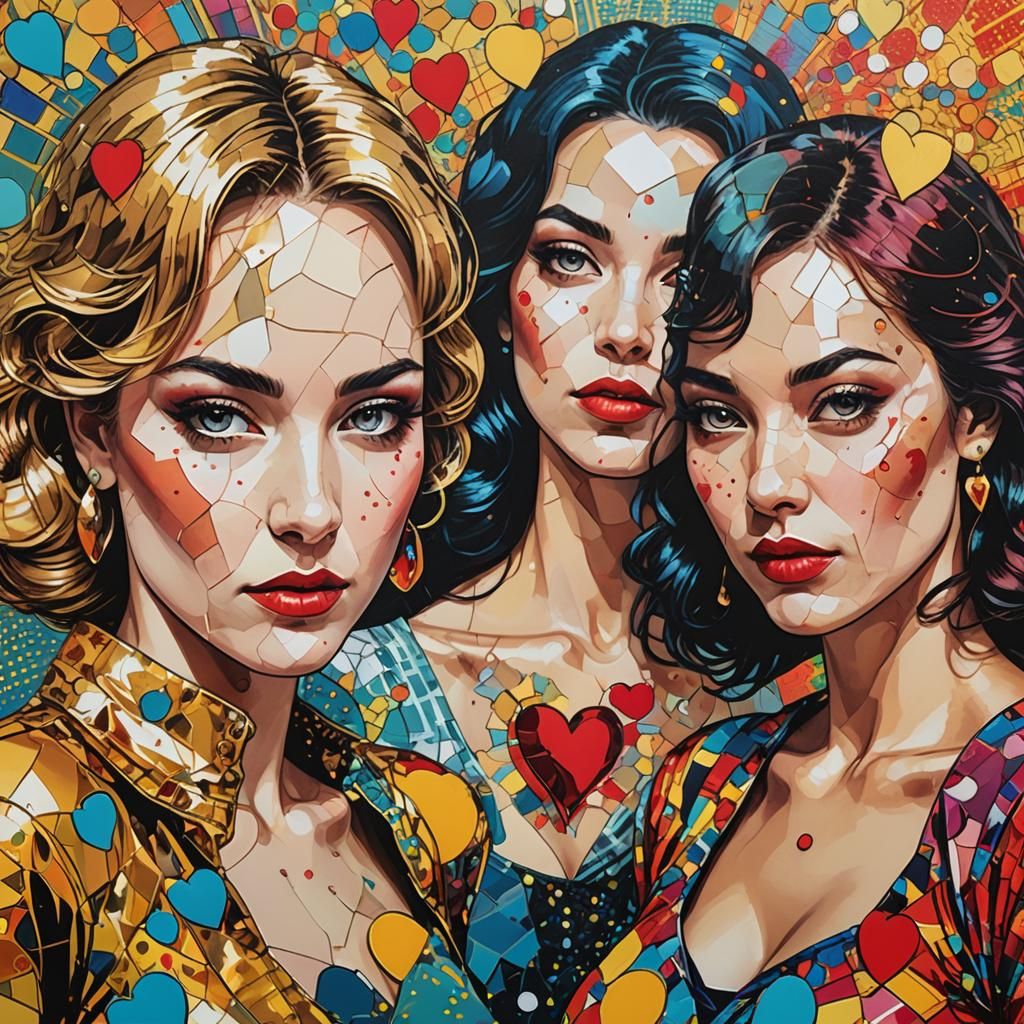 Pop Art Portrait of Women in Fragmented Background