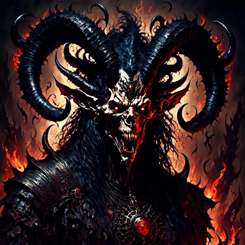 a hideous demon in hellfire