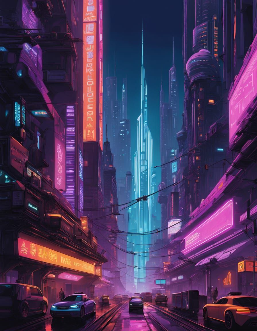 Futuristic Cityscape at Night: A Cyberpunk Metropolis