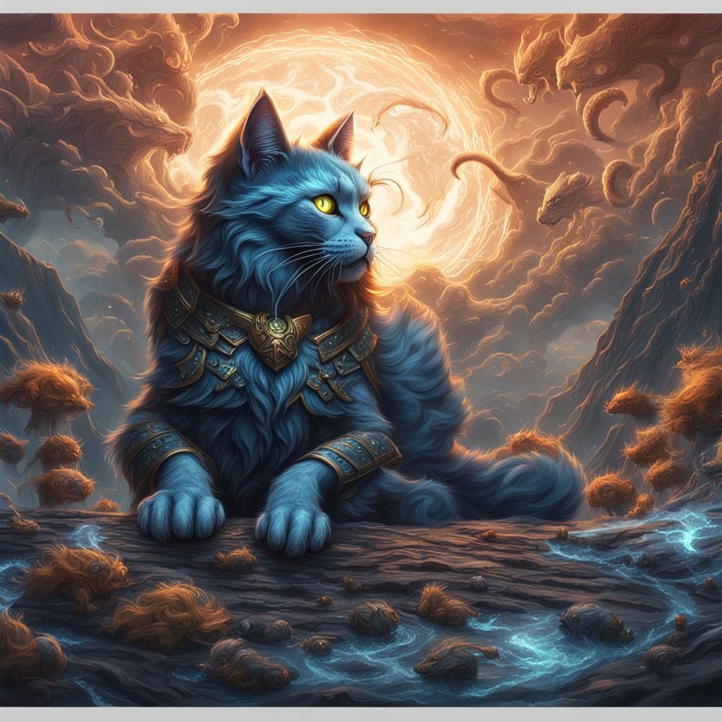 Detailed Pencil Cat in a Fantastical Storm