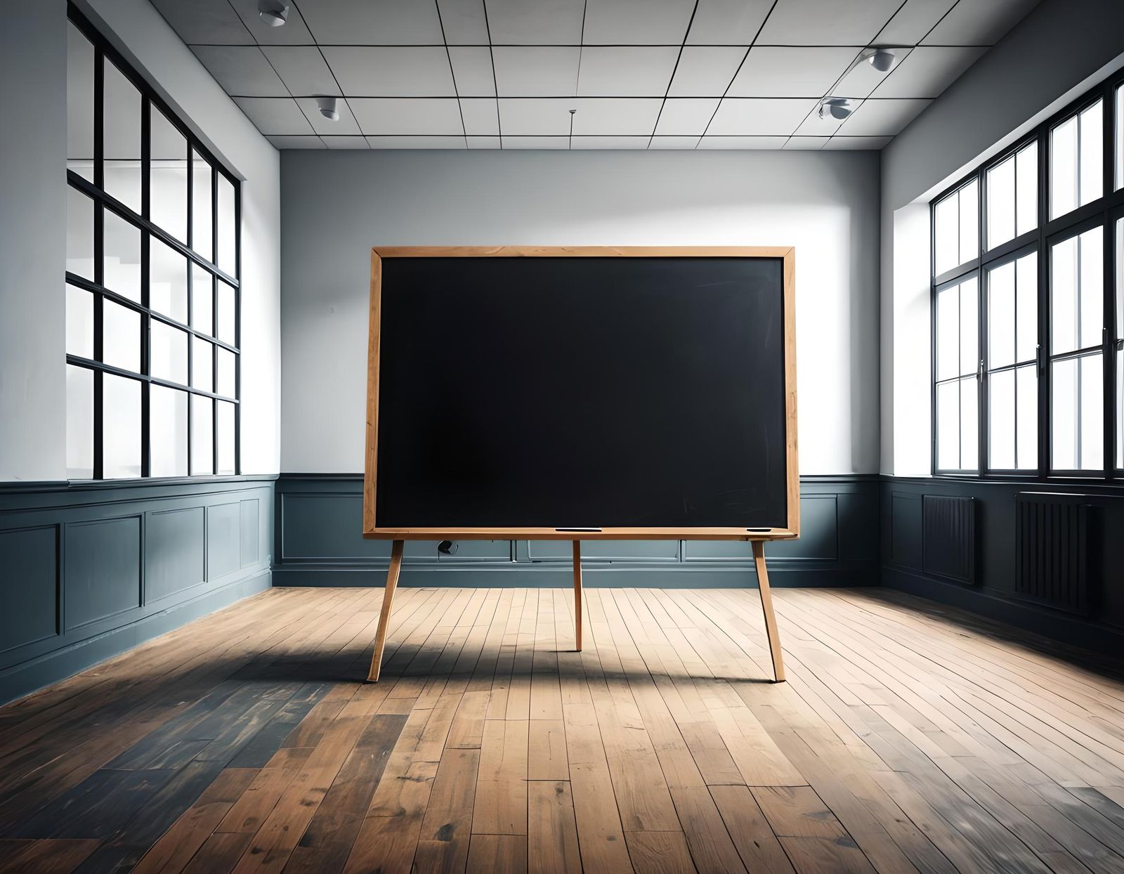 Blackboard in Empty Office Room: AI Generated