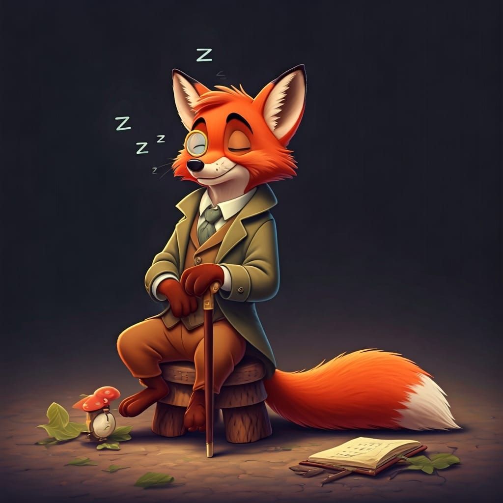 Fox Snoozing in Disney Animation Style