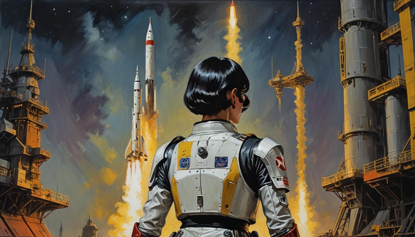 Vintage Woman in Armor, Acrylic Painting Style