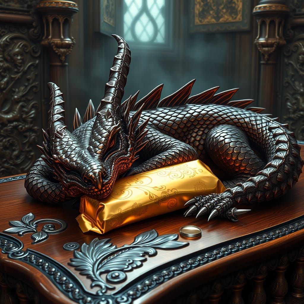 Majestic Chocolate Dragon in Fantasy Concept Art Style