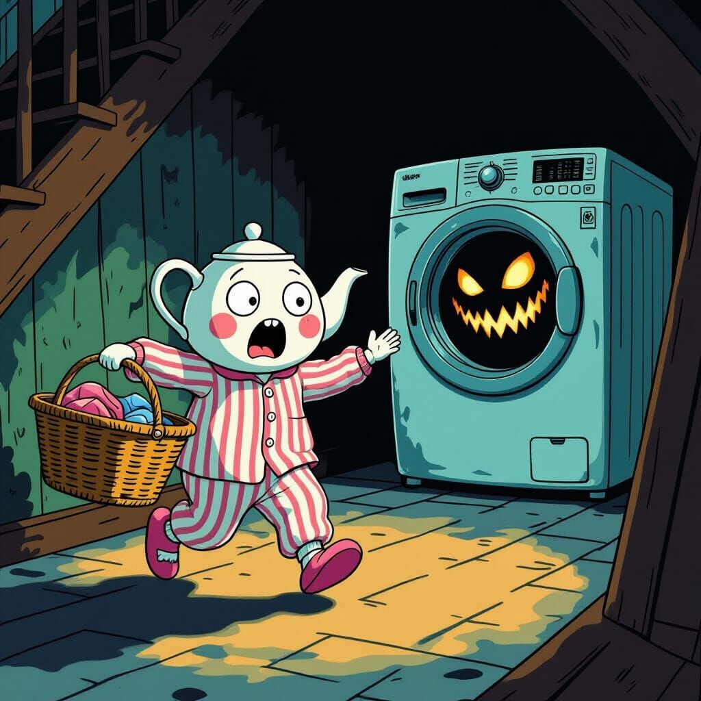 Teapot's Terrifying Escape from Possessed Washing Machine