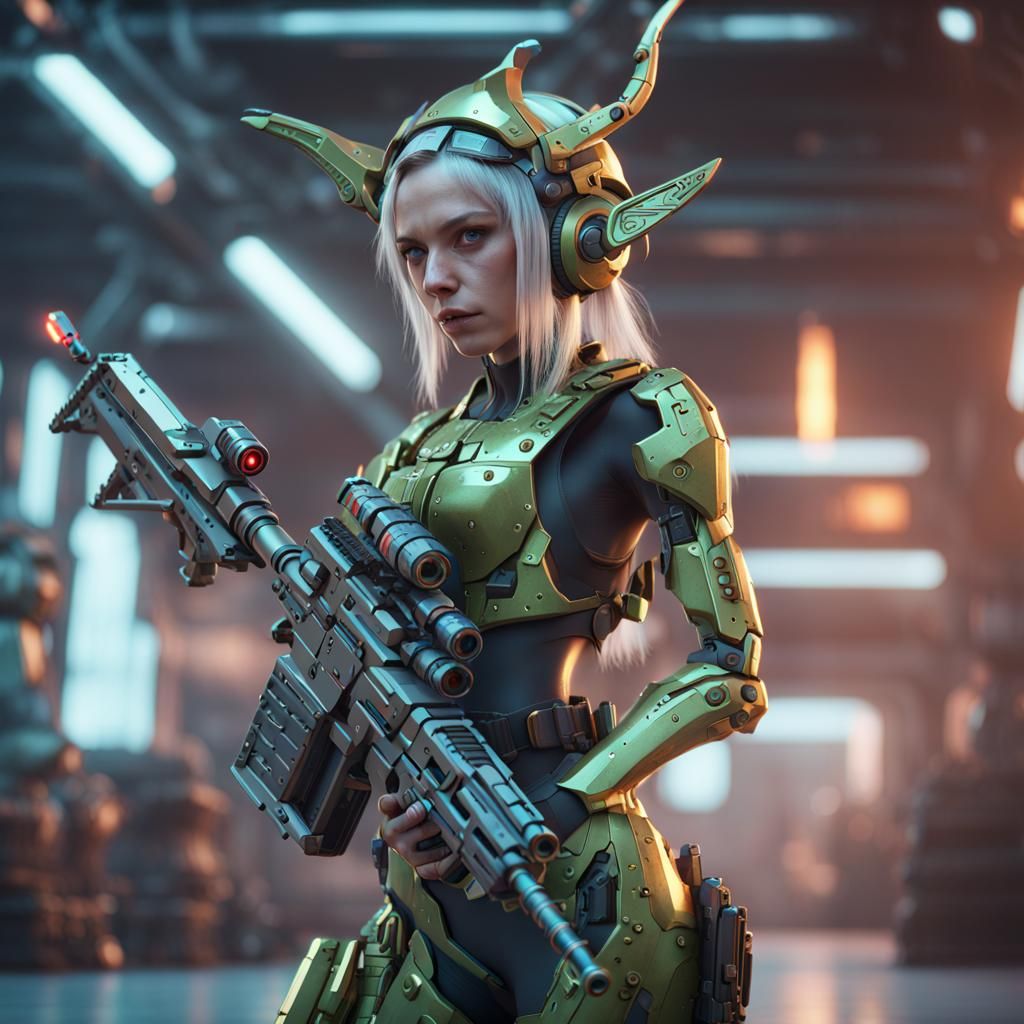 Futuristic Elf Warrior with Automatic Rifle