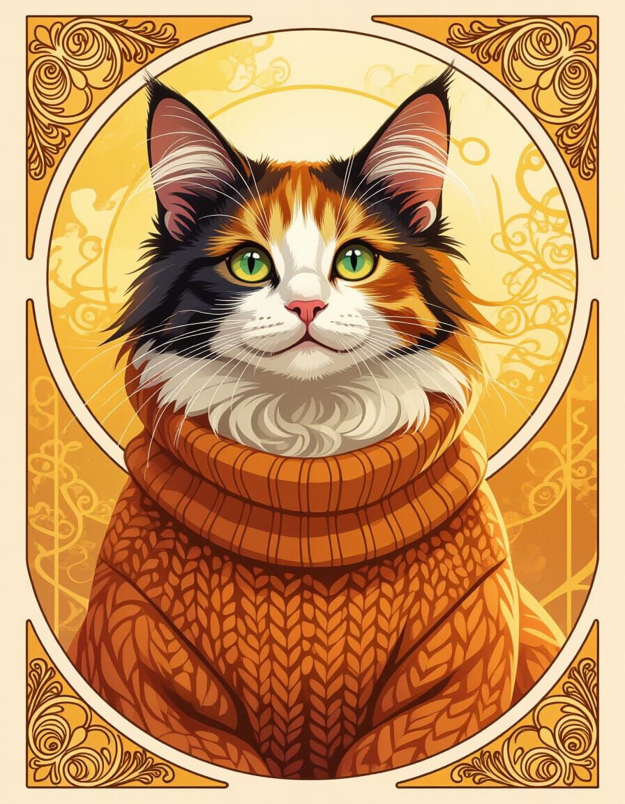 Colorful Chimera Cat in Digital Watercolor Style