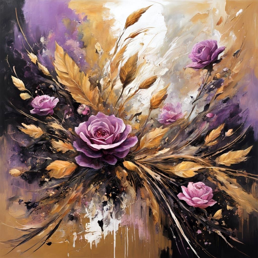 Surreal French Rose Painting in Cyberpunk Style