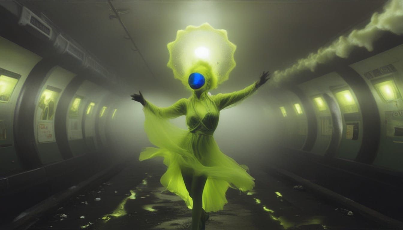 Dreamy Subway Station in Radiant Fog