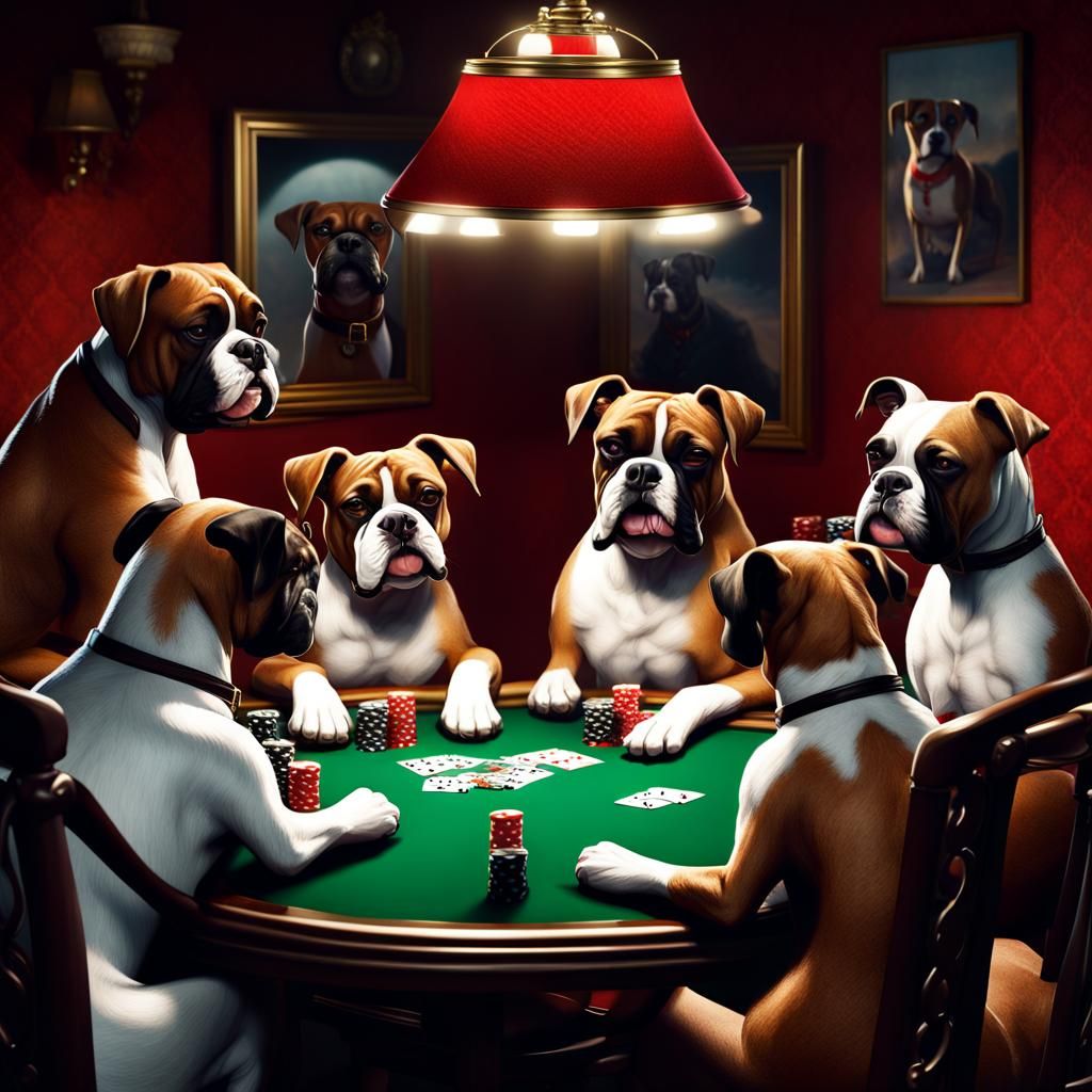 Boxer Dogs Play Poker in Classic Style