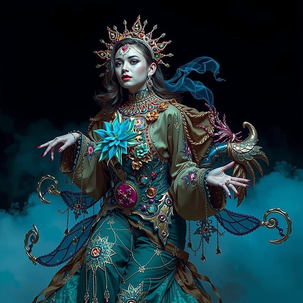 Elegant Woman in Vivid Maximalist Scene