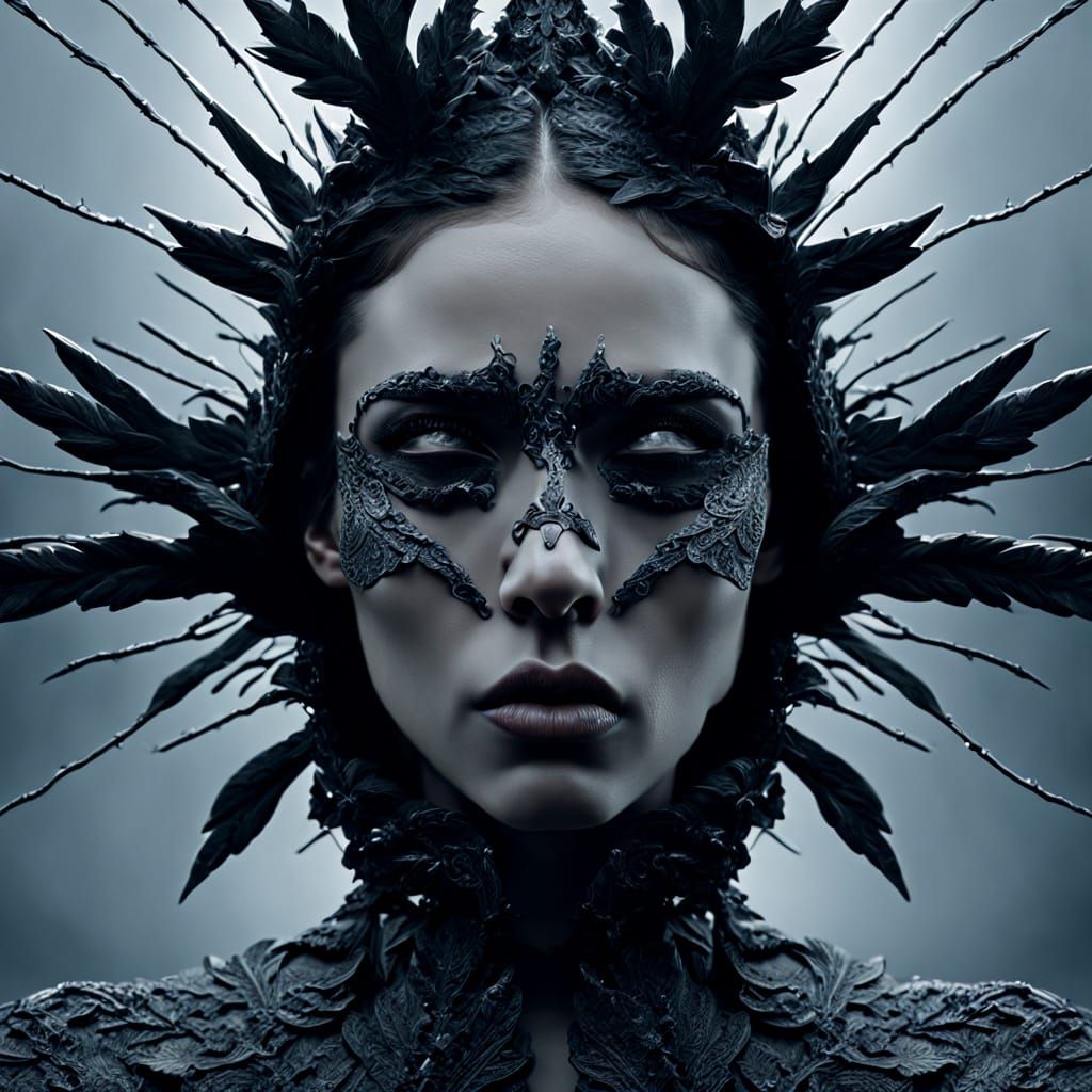 Sorrowful Face Portrait in Avant-Garde Style with Dramatic L...