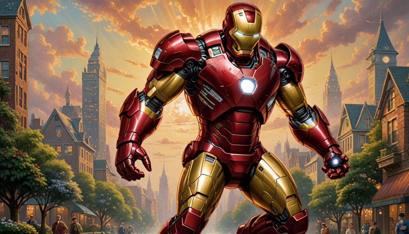 Iron Man Character in Thomas Kinkade Style