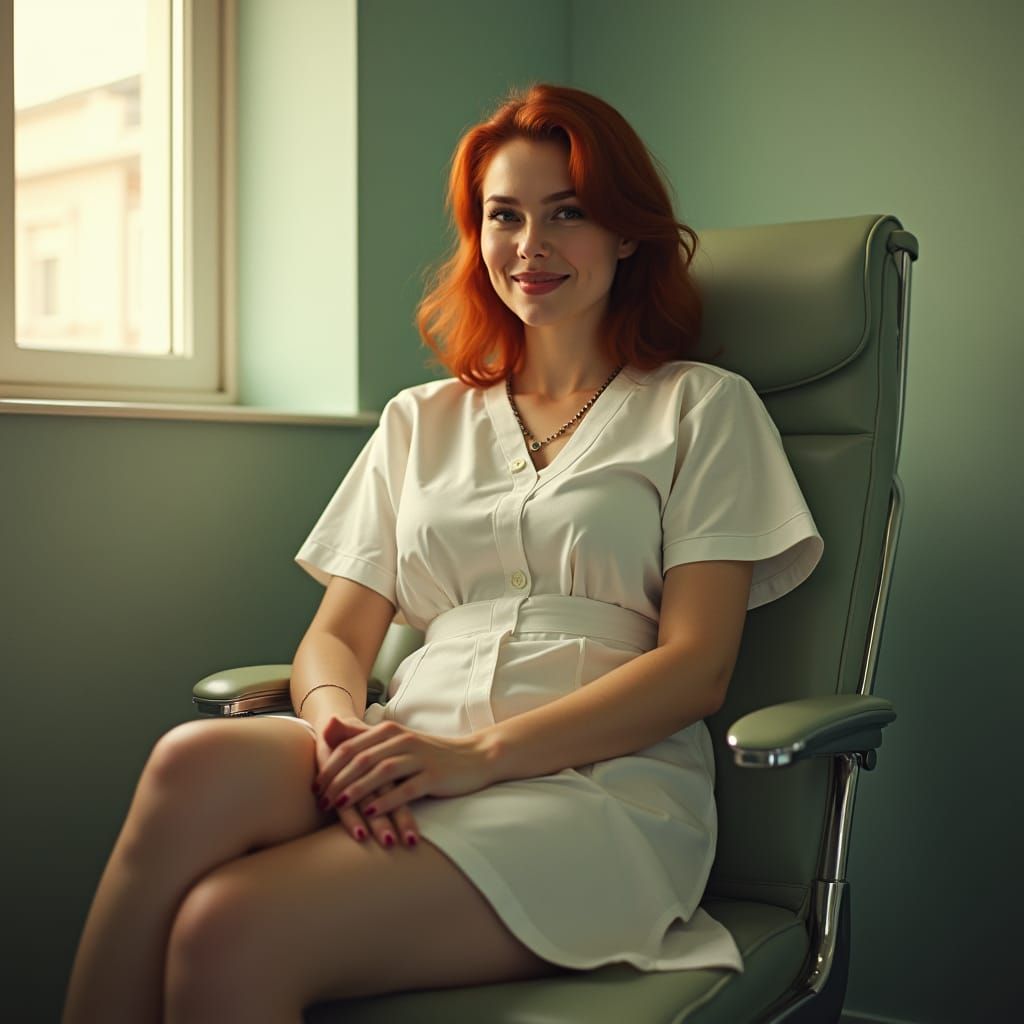 Nordic Nurse in 1970s Style Examination Room