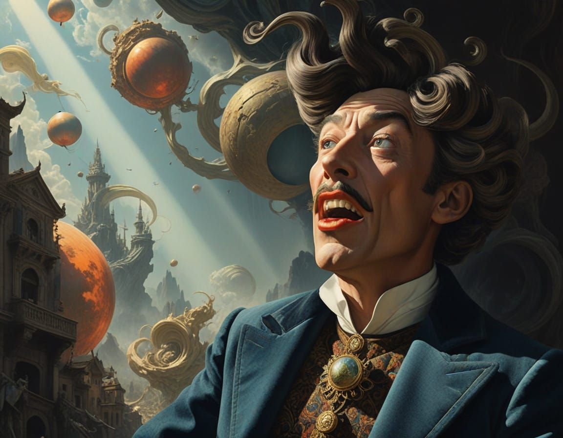 Grotesque Opera Singer in Vibrant, Abstract Landscape