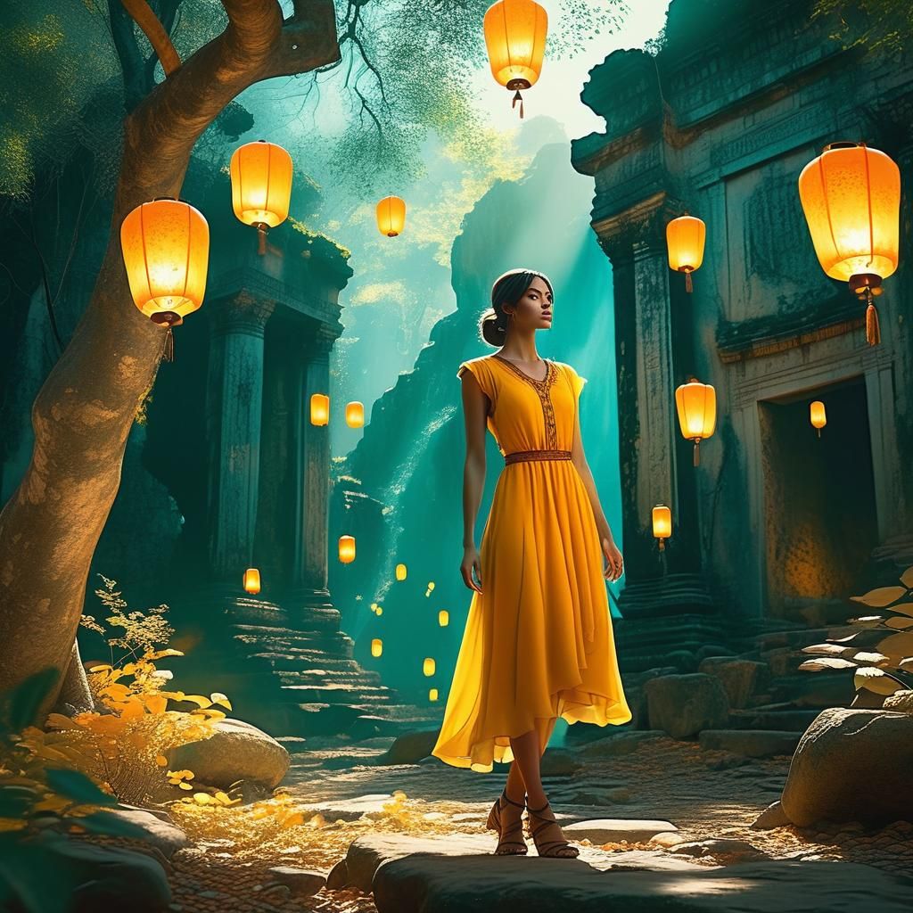 Fantasy Girl in Forest, Watercolor Digital Art