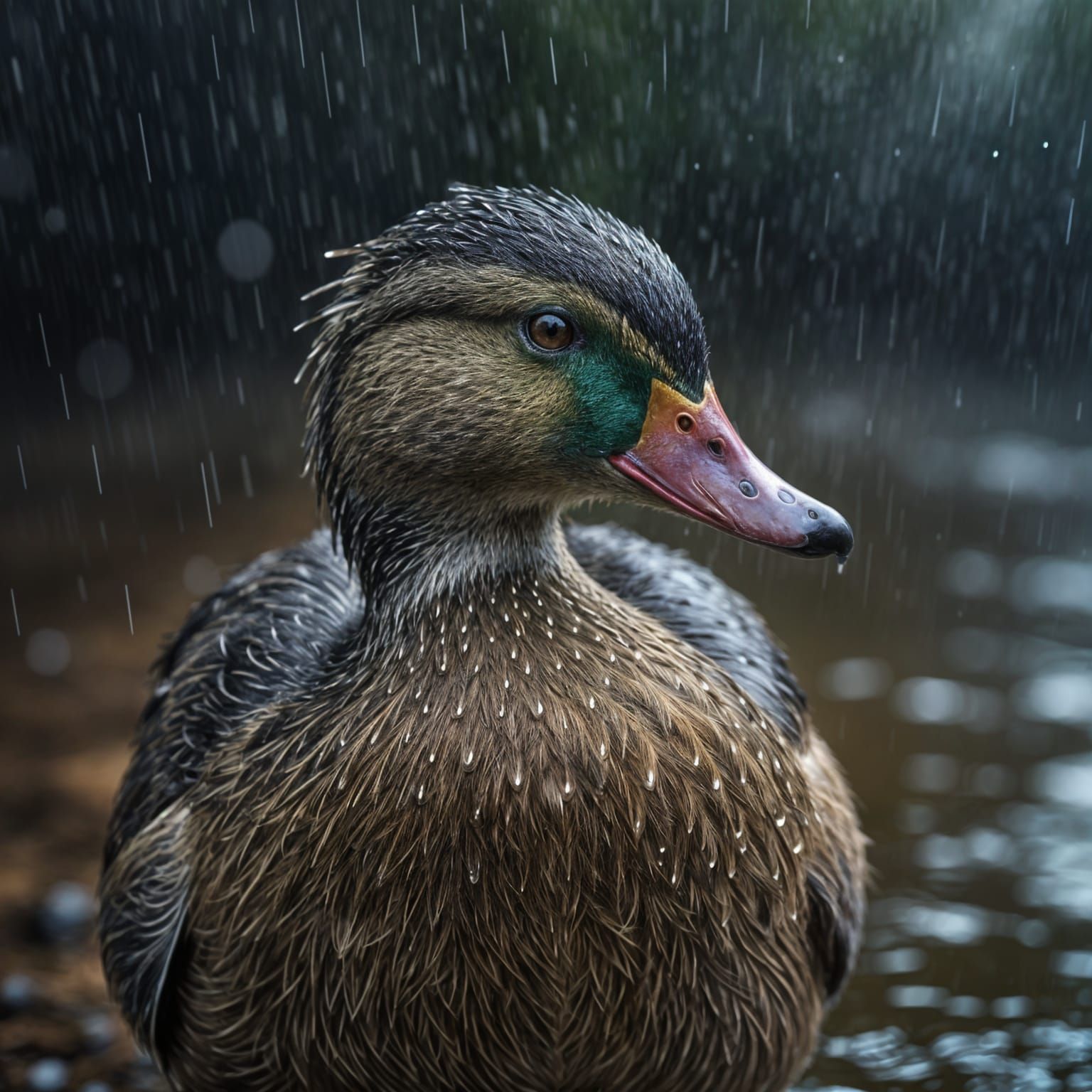 Vibrant Waterfowl in the Rain, Airbrushed Realism