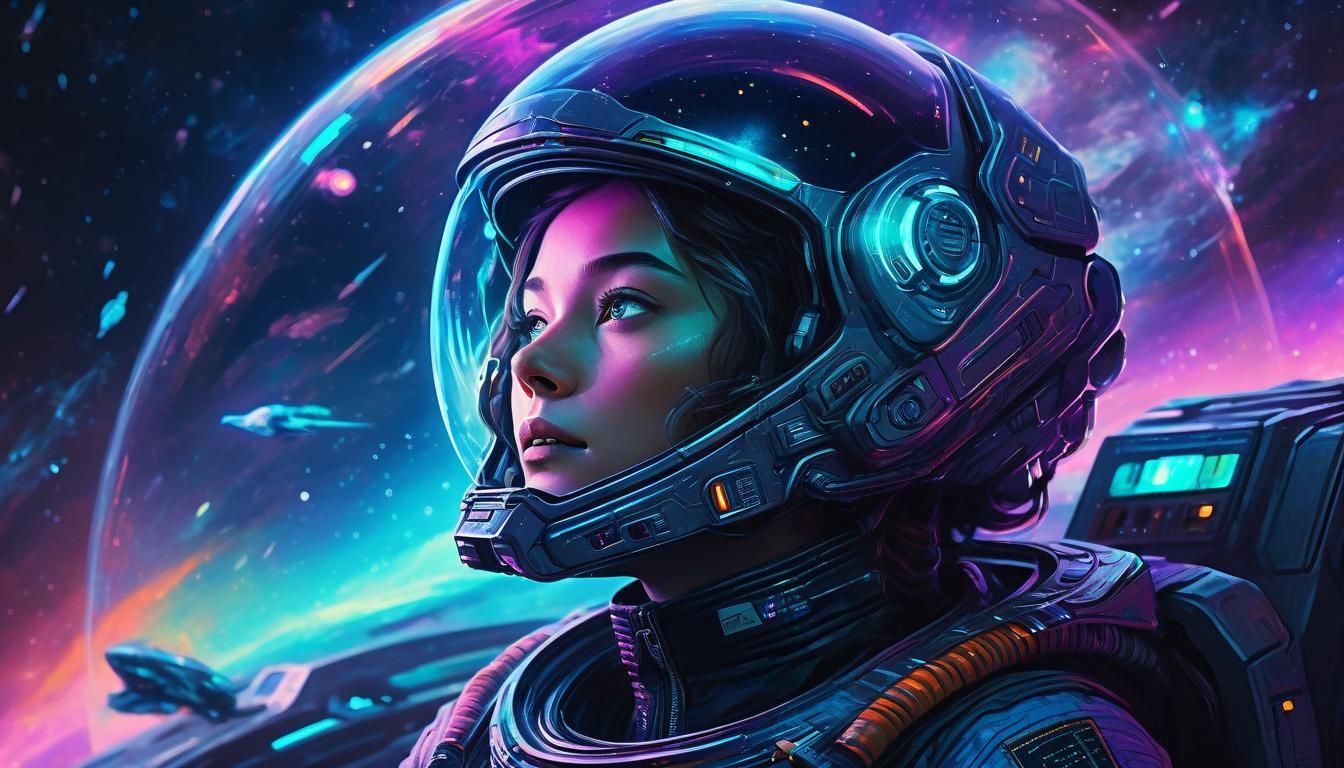 Woman Space Alien Piloting Spaceship in Digital Art