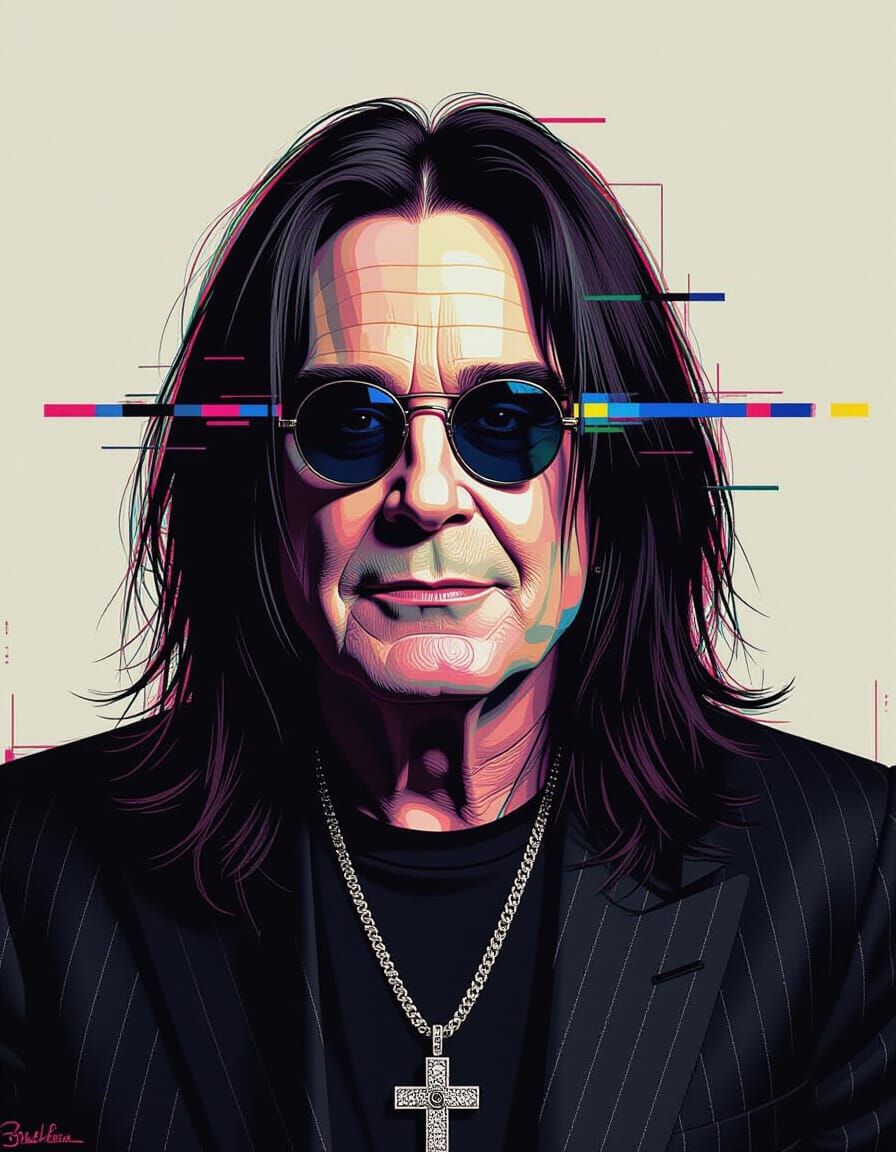 Ozzy Osbourne Glitch Portrait in Expressionist Style