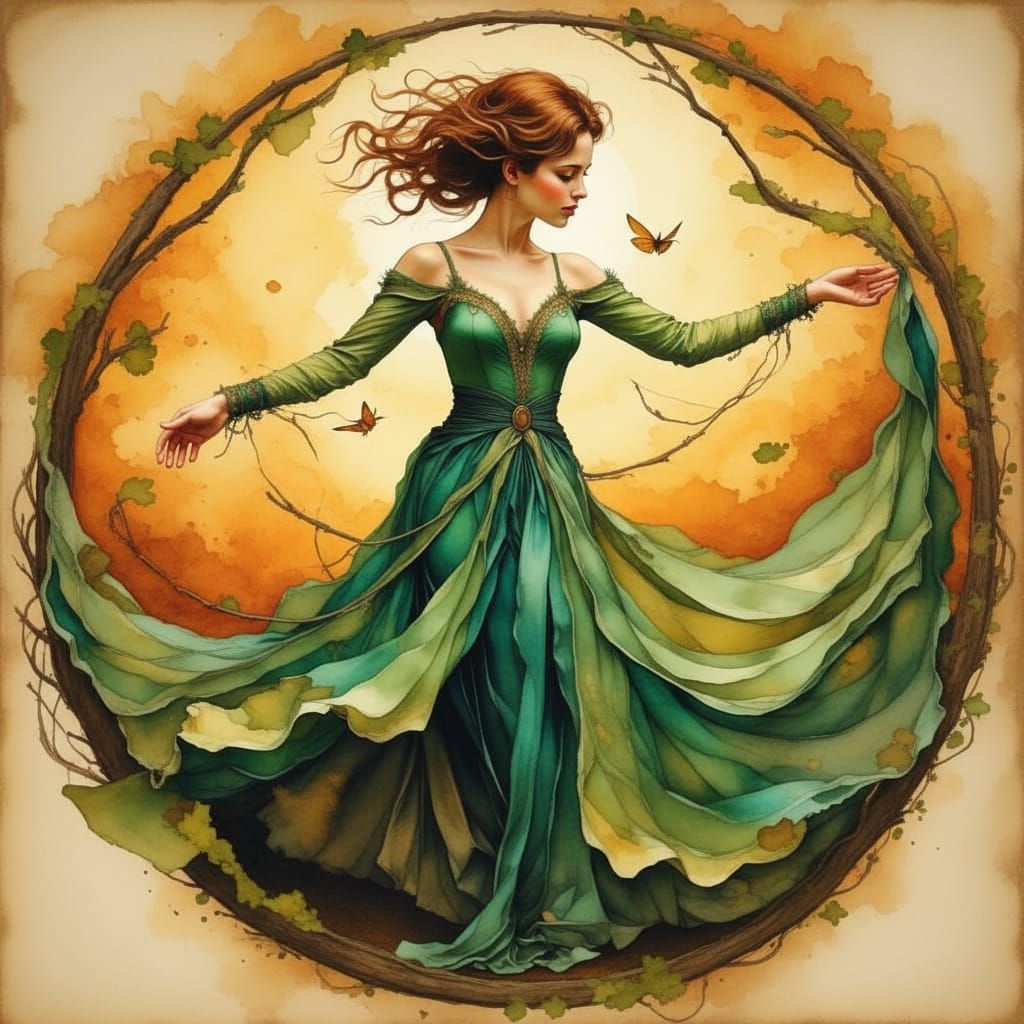 Girl Dancing in Olive Green Ballet Gown with Ivy