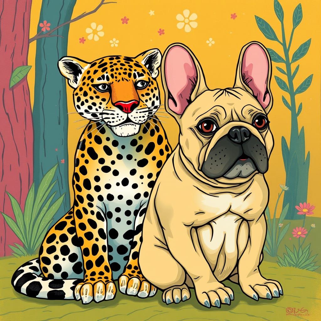 Jaguar and Bulldog in Whimsical Fantasy Art