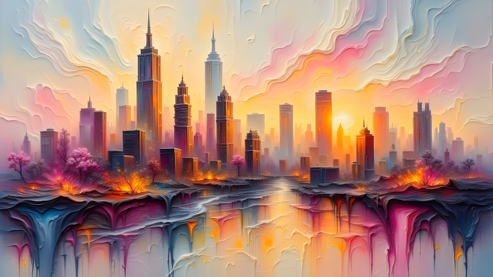 Impressionistic Cityscape in Dreamlike Haze