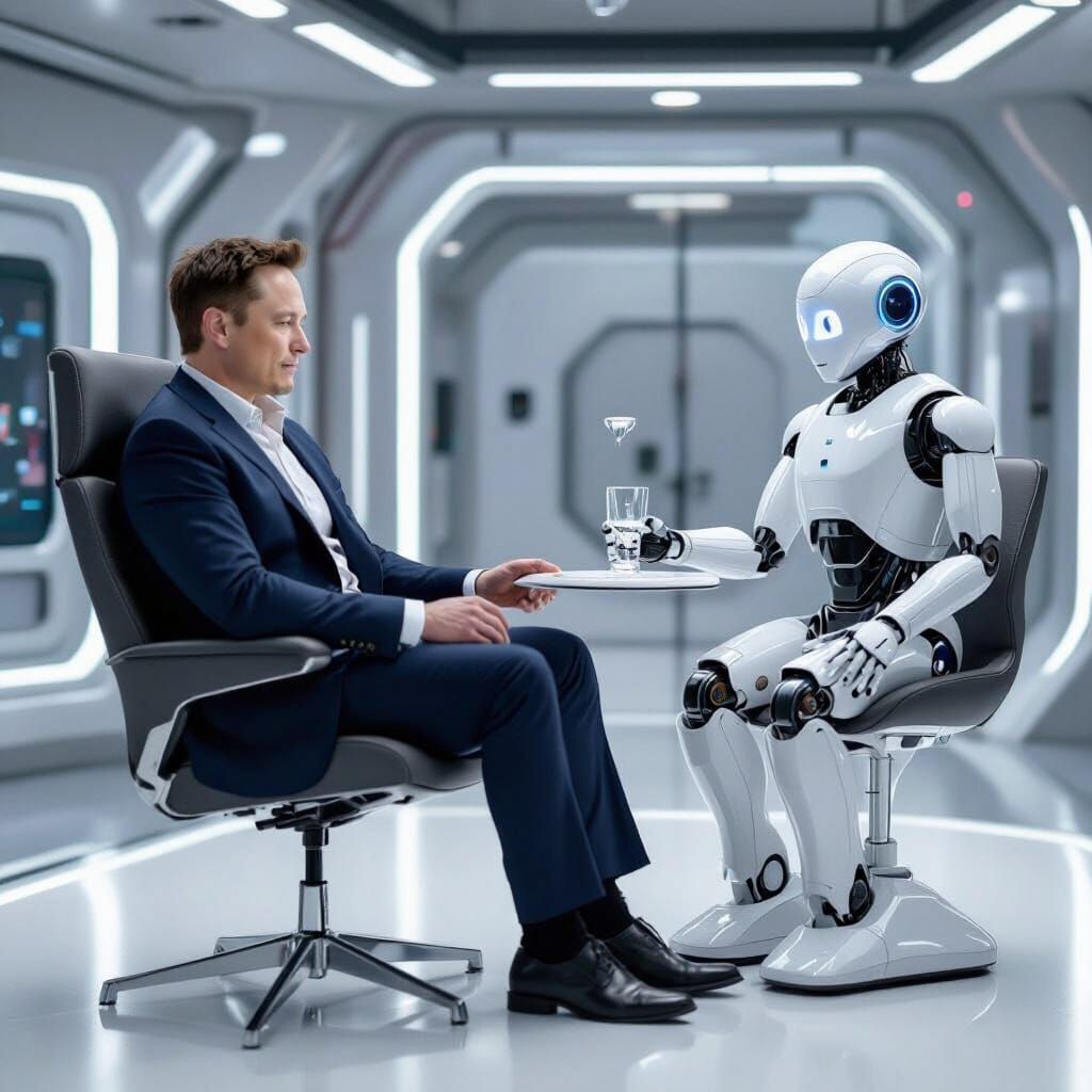 Elon Musk and Robot in Futuristic Room