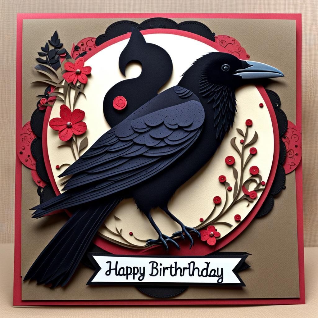 Raven Themed Happy Birthday Card