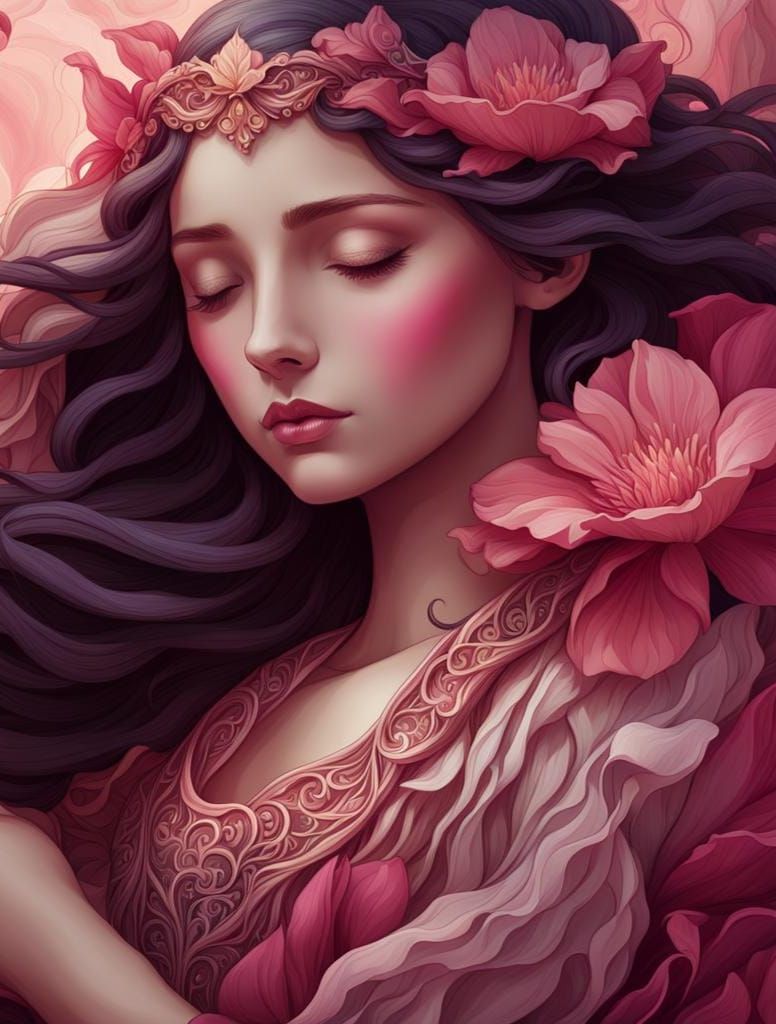 Thumbelina Fairy Sleeping in Pink Petal