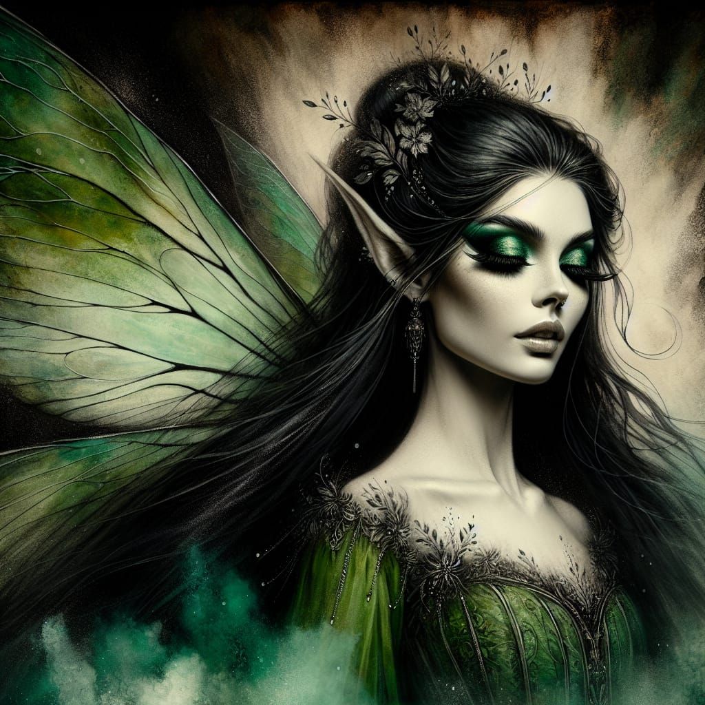 Serenely Beautiful Faerie Queen in Mystical Ink Splatter Sty...