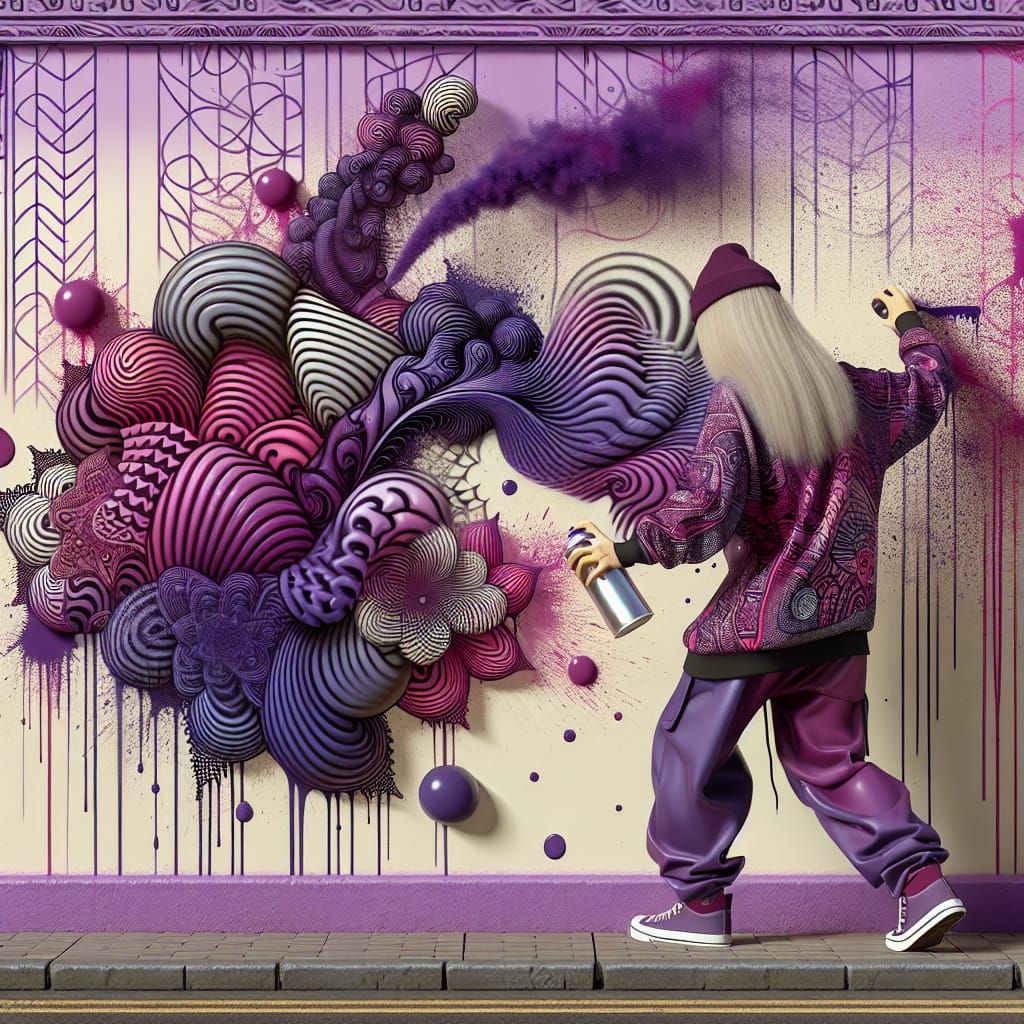 Woman Spray Painting Graffiti with Zentangle Design