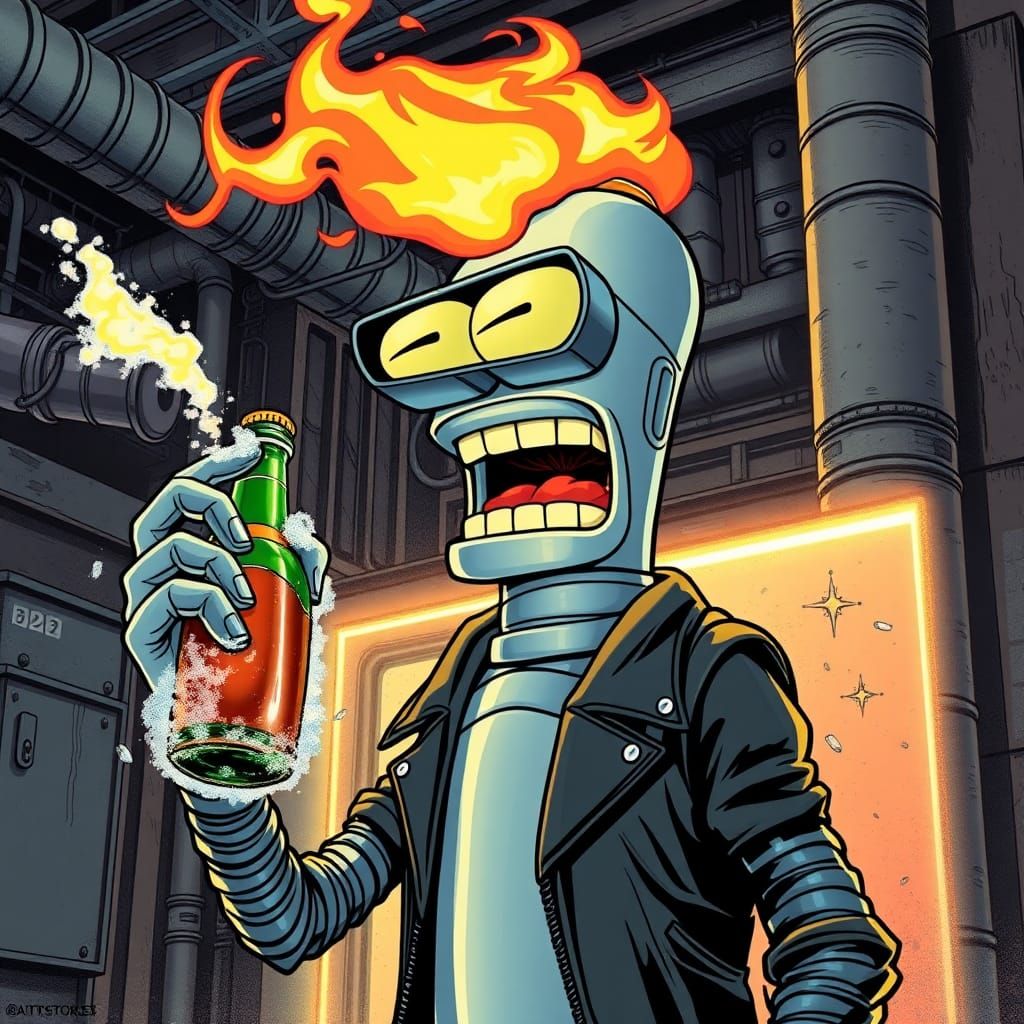 Bender Belching Flame: Comic Book Illustration