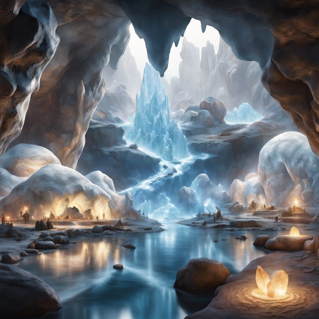 Luminous Crystal Cavern With Rivers of Light