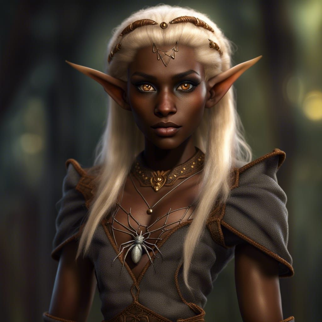 Dark Elf with Spider Pet: Hyperrealistic Full Body Portrait
