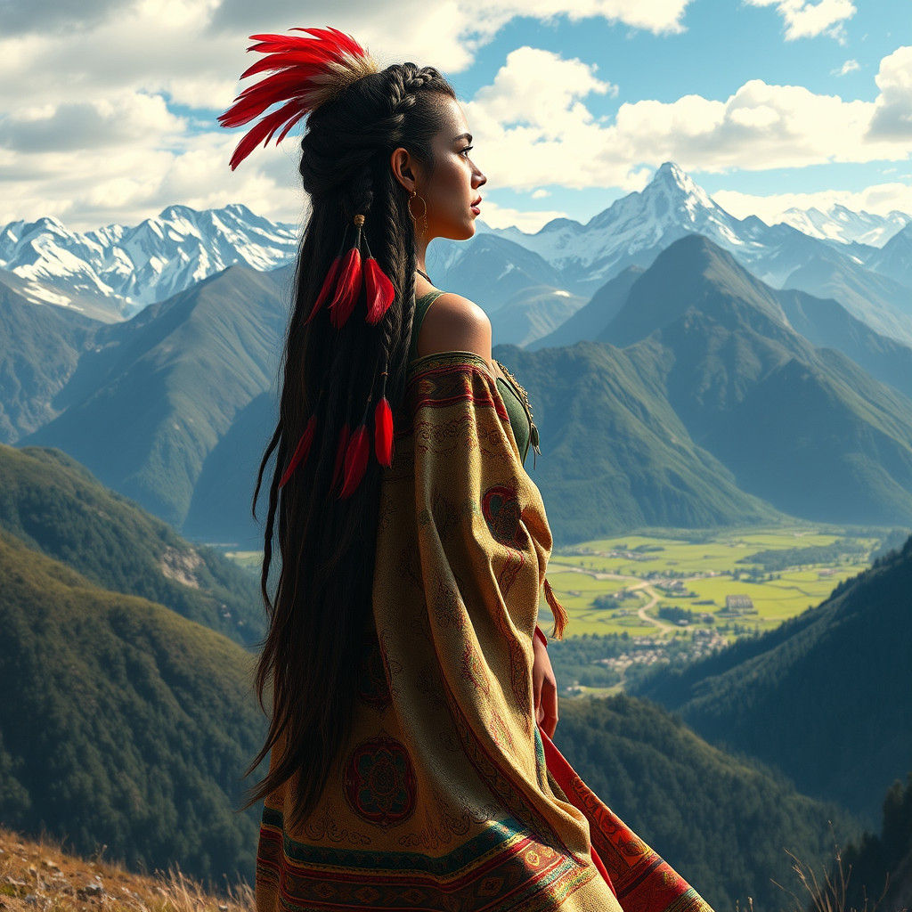 Inca Woman in Andean Landscape, Expressionist Style