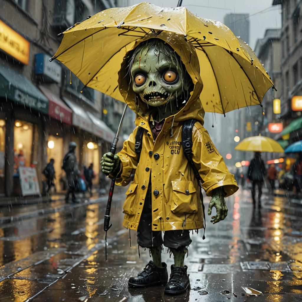 Cute Zombie in Yellow Raincoat Character Portrait