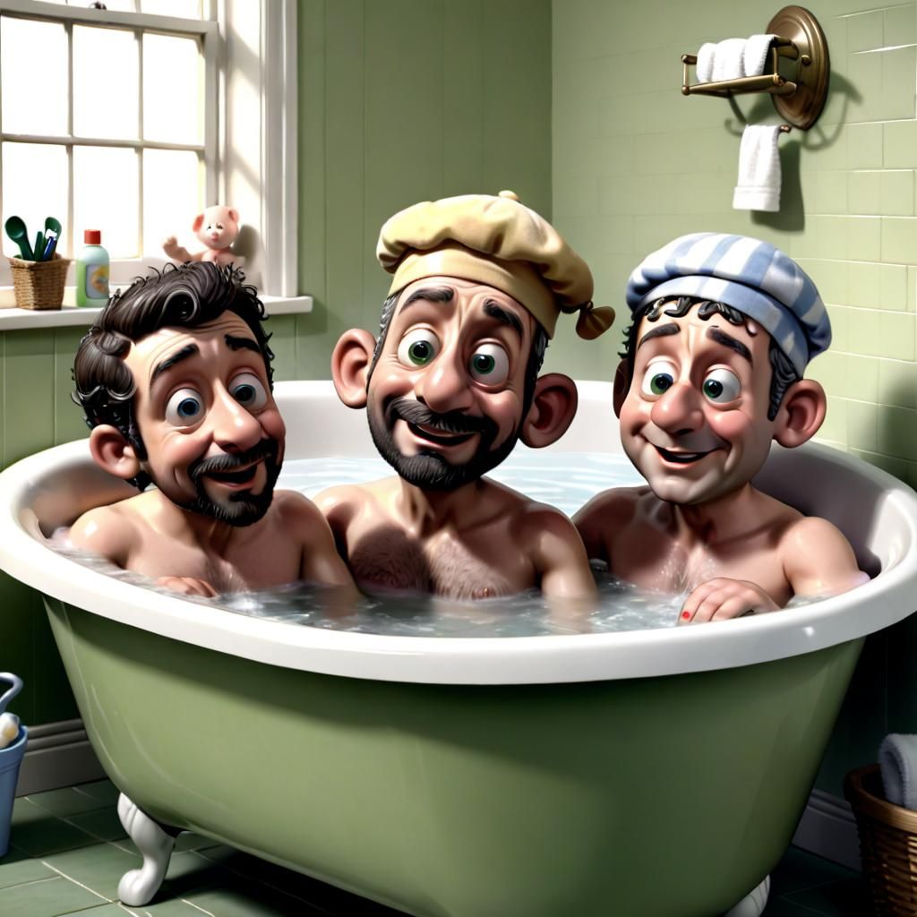 Realistic CGI of Three Men in a Tub