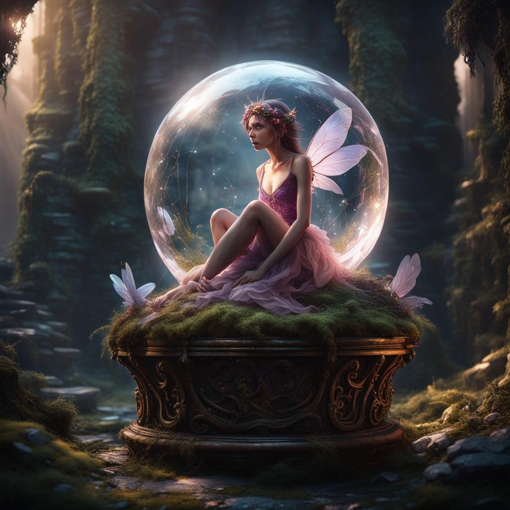 Fairy Trapped in Crystal Orb: Fantasy Concept Art