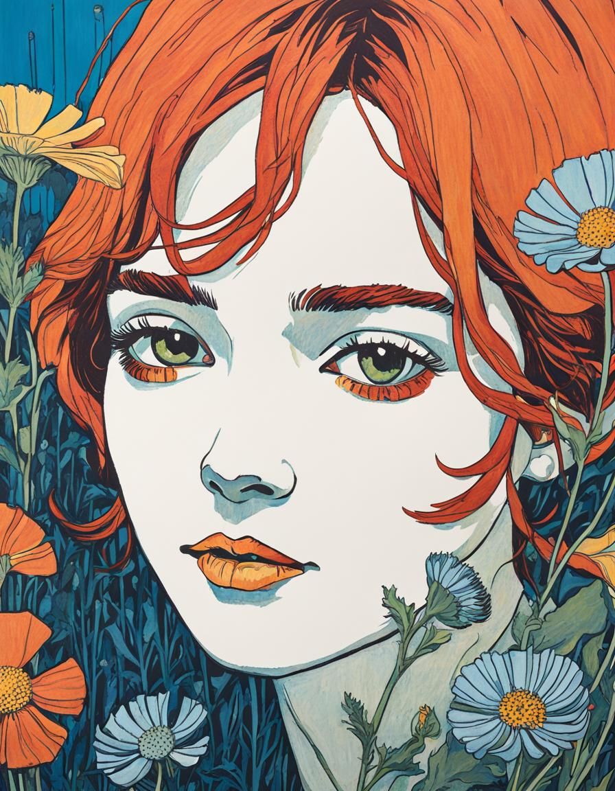 Vibrant Wildflower Close-Up in Graphic Style