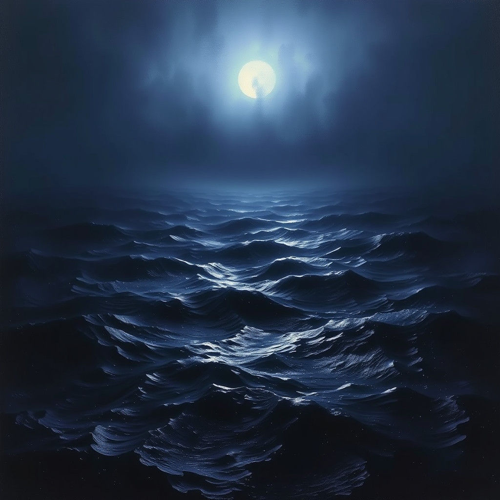 Mystical Dark Ocean Seascape in Surrealist Style