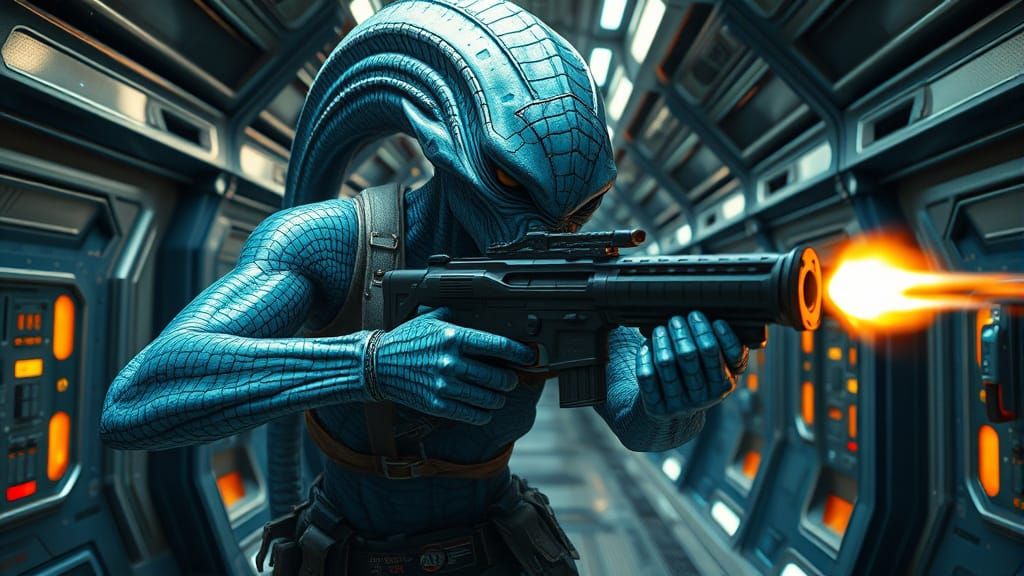 Alien Mother Defends Ship, Sci-Fi Matte Painting