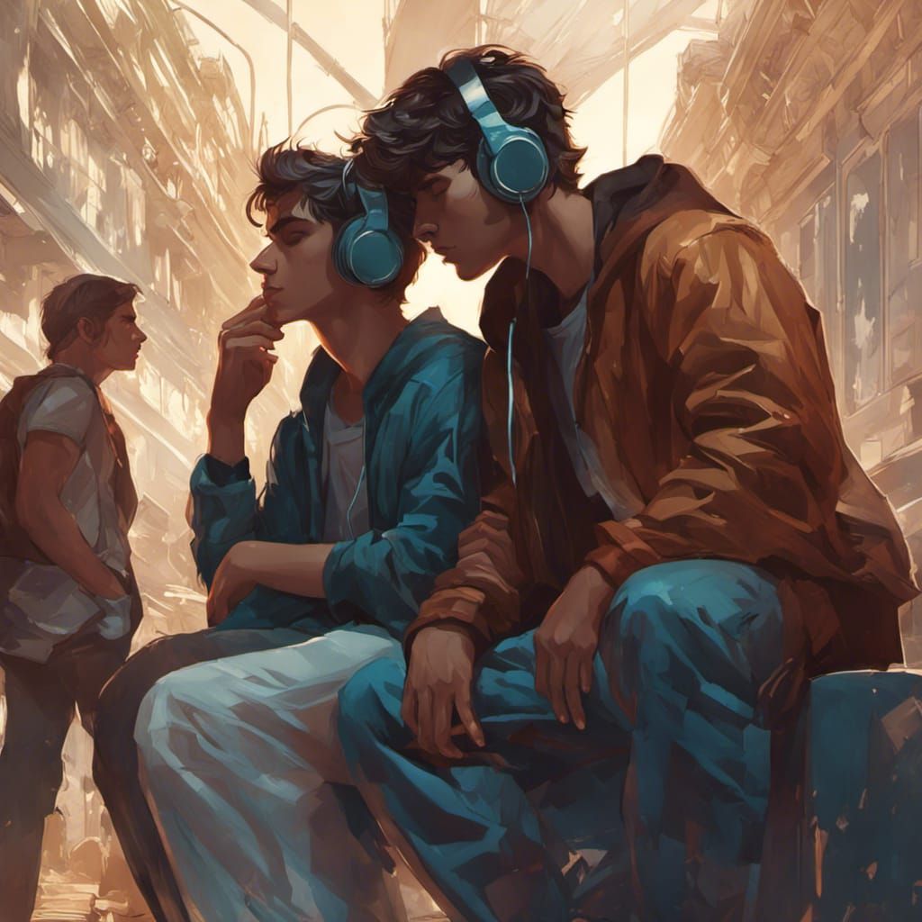 Sad Teenager with Headphones: Hyperdetailed Concept Art