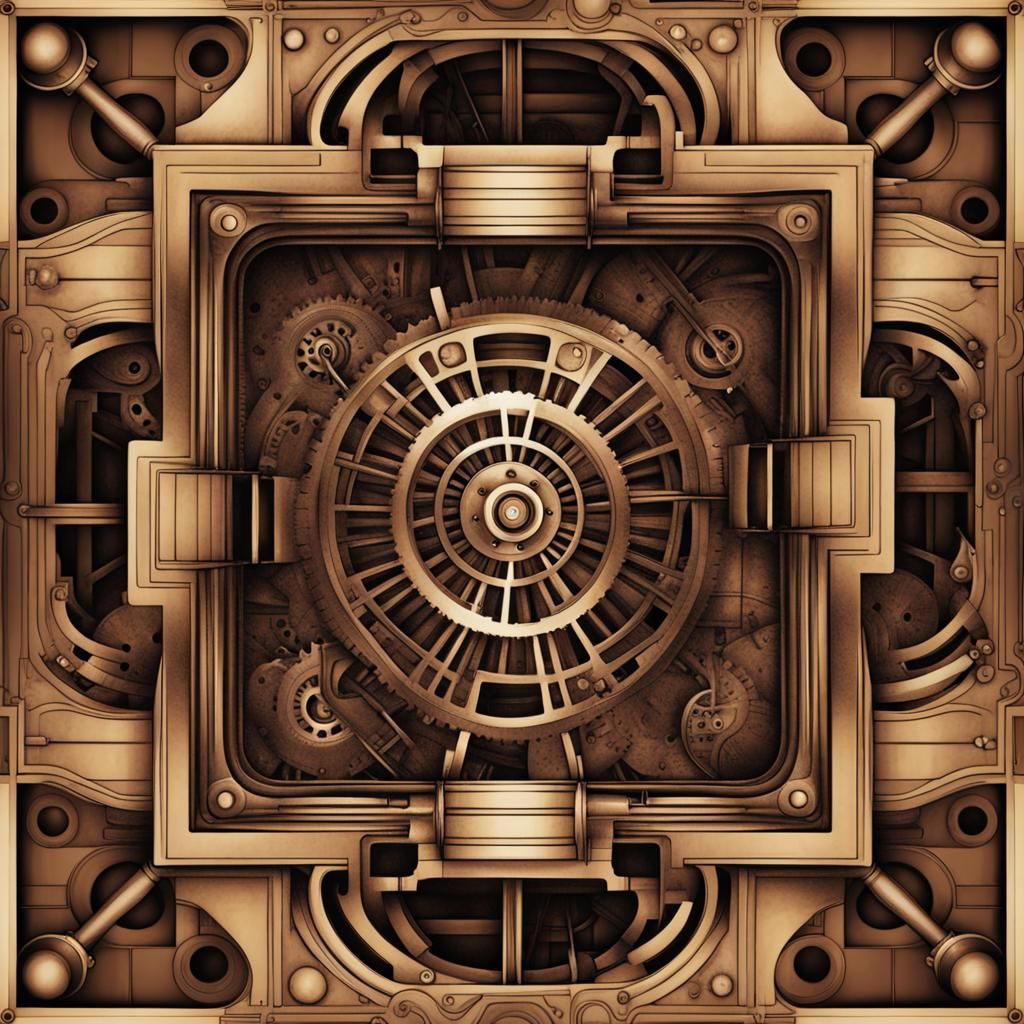 Steampunk Engine Optical Illusion of Squares