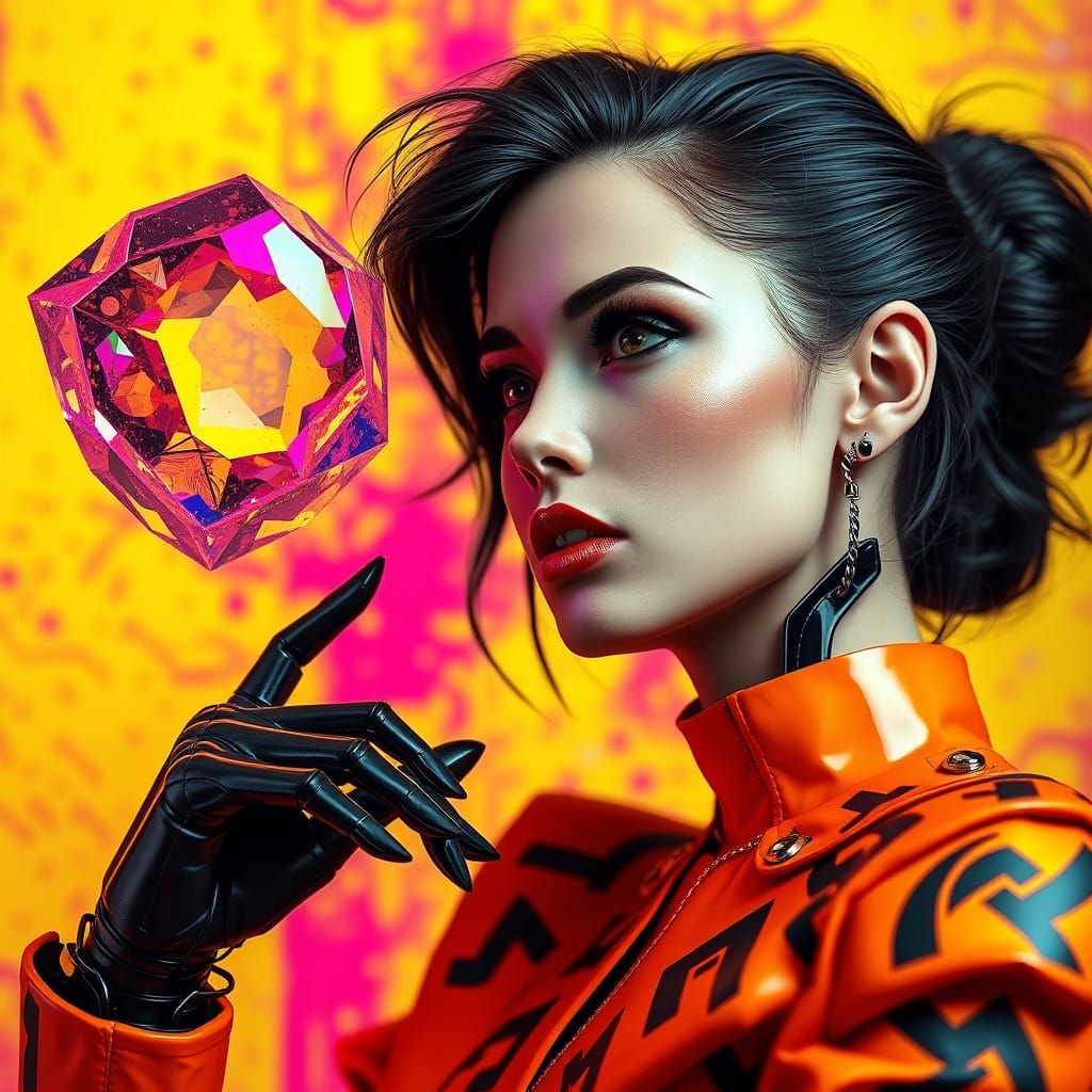 Elegant Fashion Model in Vibrant, Hyperrealistic Digital Art