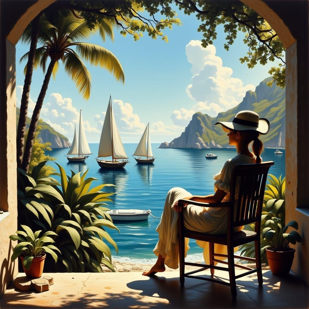 Surreal Woman Unwinds by Ocean Waves